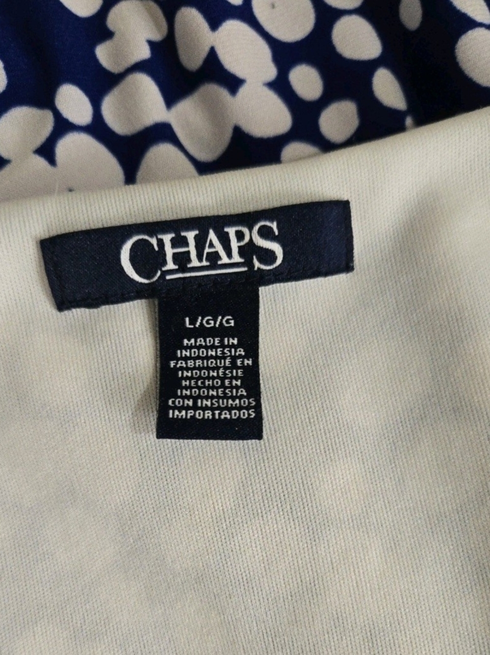 Chaps Sleeveless Faux Wrap Dress Blue & White Polka Dot Fit & Flare size L Large - Picture 11 of 14